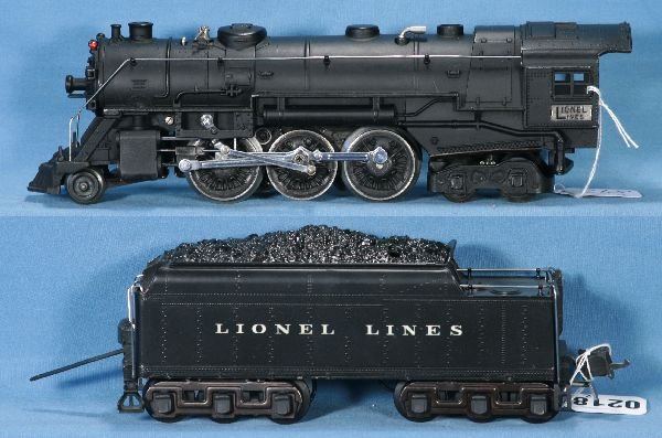 NETTE - Super Late LIONEL 226E Hudson: Last version w/Lionel Lines Plates; great patina w/bright nickel; 2226WX Tender, white HS lettering w/HBC, fabulous matte patina, C8+ WOW!