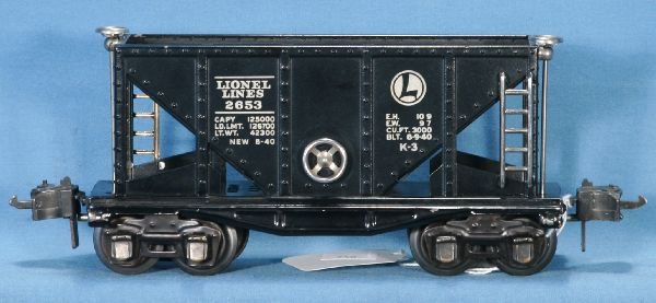 NETTE - Nice LIONEL Black 2653 Hopper:: 1941 black w/white HS lettering & chrome trim, a few chips on frame ends, HBC, o/w C7+ Nice