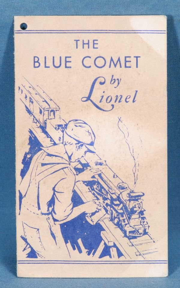NETTE - RARE LIONEL Blue Comet Set Store Tag:: Yes, this is the original tag that Lionel attached to all late Standard Gauge Blue Comet sets. A must to complete yours! Some age staining. NEEDIT?