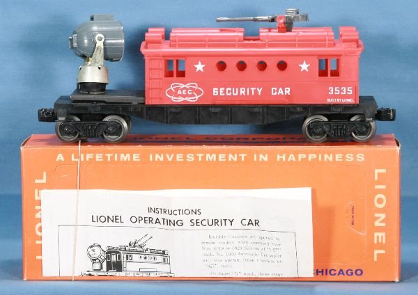 NETTE - LN Boxed LIONEL 3435 Security Car:: Clean and all original! Lightly run w/instr. Sheet, super perf window ob, C8+