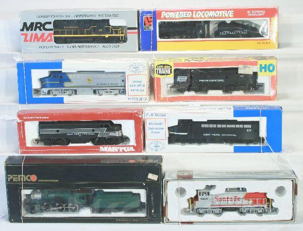 NETTE - 8 Boxed HO Ga. Locomotives:: Life-Like PC F7 Diesel; Mantua NYC F7a Diesel; Con-Cor SF MP-15 Diesel; Pemco Southern Mogul Steam Loco; ER NYC Sharknose; Life-like PRR 0-4-0 w/Tender; Lima MRC NPR Alco-C420 Diesel; ER D&H Sharknose
