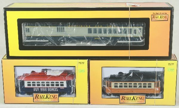 NETTE - 3 MTH RailKing Motorized Units:: 30-2580 Trolley; 2134-1 Doodlebug, proto1; 2582 Trolley, obs C8