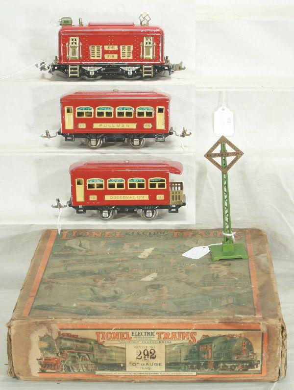 NETTE - Boxed LIONEL Set 292: 248 Boxcab Electric; 629 Pullman; 630 Obsv. 068 Sign, clean & shiny, osb, C7