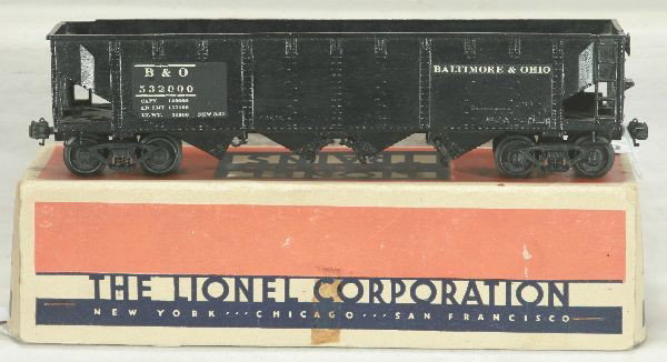 NETTE - Boxed LIONEL 716K Hopper Built-up Kit:: Clean and straight, original decals cracking, but all there, missing 1 door, other cracked, scarce ob w/ wrap & instr, o/w C6 ish