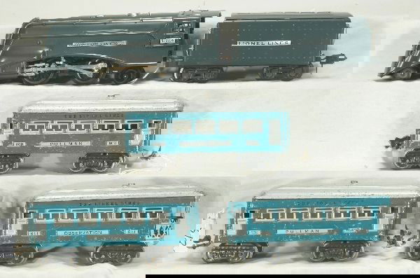 NETTE - Partially Restored LIONEL Set 6500E: 265E Vanderbilt Loco, missing stack; 265T tender, restored; 2 #609 Pullmans; 611 Obsv, cars are C4