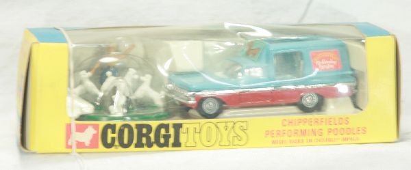 NETTE - LN Boxed CORGI 511 Chipperfield Poodles Tru: Complete w/sealed poodle container, ob w/insert, cello window a bit worn, C9+
