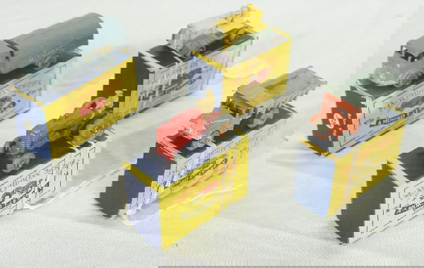 NETTE - 4 Boxed Moko Lesney MATCHBOX Cars: All MWs- 4 Tractor; 6 Dump Truck; 38 Dust Cart, decals 50%; 8 Tractor, good treads, obs o/w C9