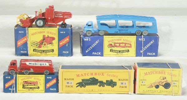 NETTE - 5 Pc. MATCHBOX Major Pack Lot, Plus:: M3 & K1 Empty obs; M8 Mobile Gas Tanker, GPW, decals 94%; 5 Combine, MW; Plus AP2 Auto Transport, RS letters, MW, obs C8+-9+