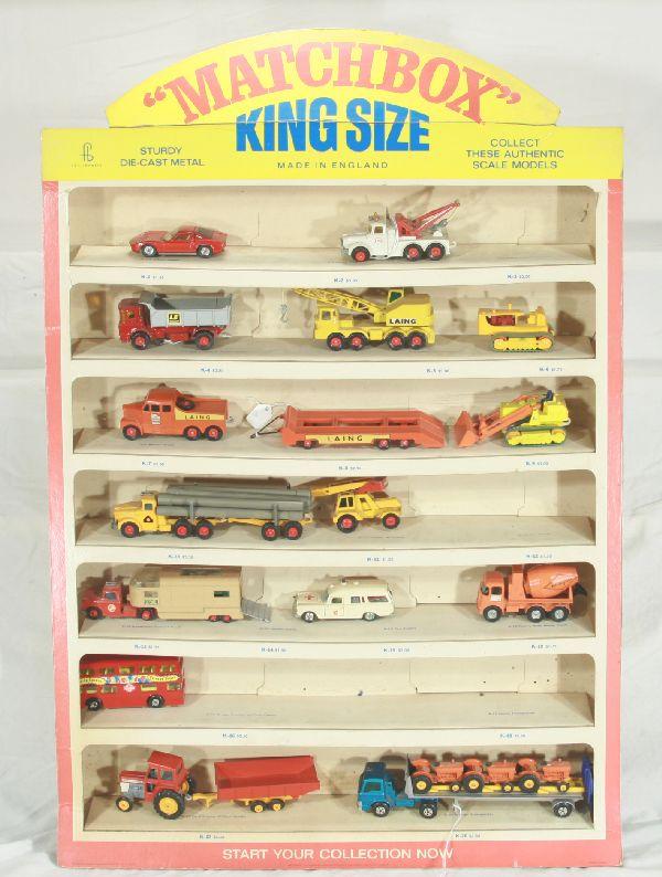 NETTE - 1968 MATCHBOX King Size Display:: Another Fred Bronner Display not often found! 22" X 32". This King Size display is dated 1968, included is an assortment of King vehicles of various ages including speed wheels, all as photoed. The di