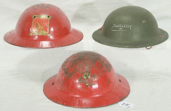 NETTE - 3 Scarce MARX Military Helmets:: Khaki Commando Jr, reputedly came in a Military Train set, C7; Fighting Squadron Hat, C5; Other has unknown decal, C2