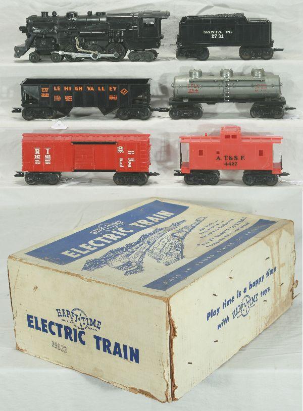 NETTE - Boxed MARX/ Sears Set 09633:: 1829 Hudson Steam Loco; SF Tender; RI Boxcar; UTLX Tank Car; LV Hopper; 4427 Caboose, T&T(missing trestle set), osb w/inserts, C8