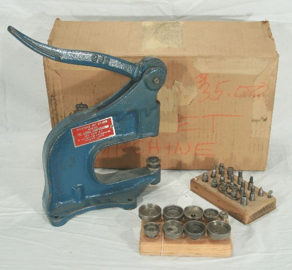 NETTE - Boxed LIONEL ST-350 Press:: Tougher blue painted version, includes 26 tools, one punch is broken, plus several hand made tools, ob is unmarked, overall C6+