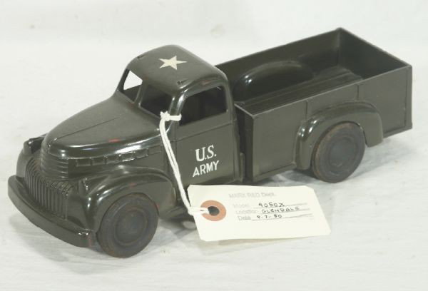 NETTE - MARX Prototype Military Truck:: 9 1/2" hard plastic pick-up, hand painted underneath, 4050X//Glendale//9-7-50, hand painted decoration, mold intact. Cool!