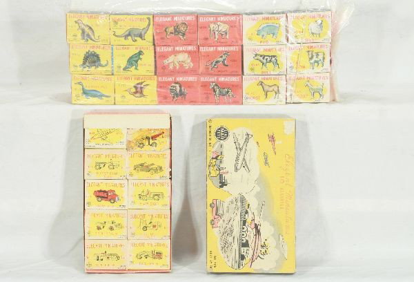 NETTE - MAR LINES MARX Elegant Miniatures Lot:: 10 Pc Assortment including 13-airplane; 5 Hopper dump; 2 Wrecker, rough ob; 3 Jeep; 6 Dozer; 5 Dump Truck; 3 Tip Dump; 4 Forklift; 1 Road Roller; 2 Road Grader, o/w wrapped, obs w/osb, o/w C9; 36 Boxe