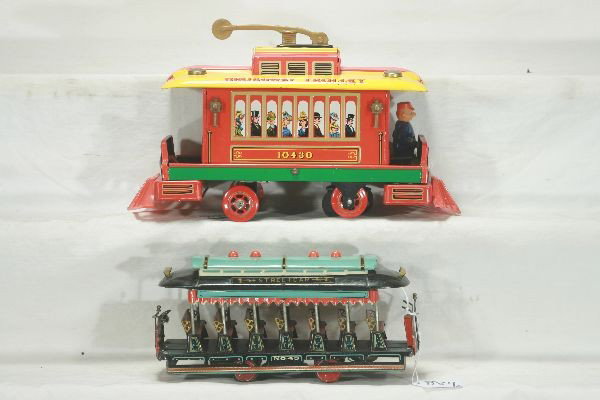 NETTE - 2 Tin Trolley Toys:: TN Japan Bat. Op. Trolley, litho tin & Plastic, bat. Box clean, working; Alps 9 1/2" Tin Litho Street Car, nice detailing, C6-7