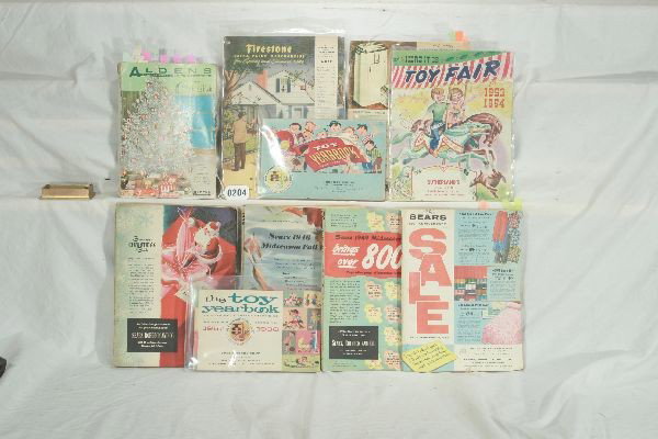 NETTE - 12-1950s & 1960s Christmas Catalogs:: 1959 & 1961 Aldens; 1957-8 Coys Hobby Shop; 1955 Holiday House; 1953-4 Sutherlands;1955 Speigel; 1956 Sears, no cover; 1946 & 1949 Sears Mid Season Fall; 1947 Sears Christmas; 1940s Firestone, missing