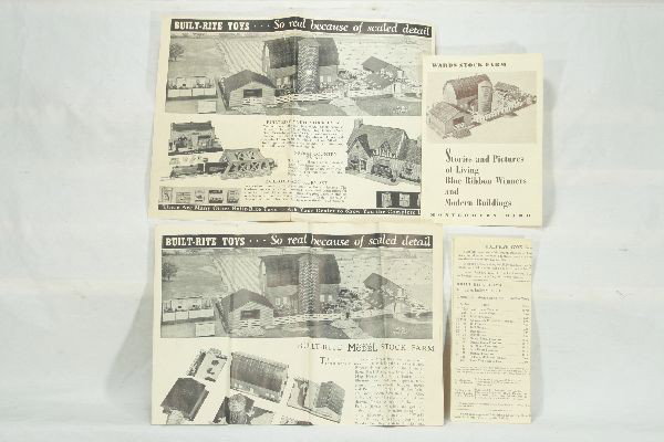 NETTE - Scarce BUILT-RIGHT Montgomery Wards Barn S: Circa 1939, complete Playset w/includes Hay barn; Tractor Barn; Chicken Coup & Utility barn, all instr. Sheets, obs w/master box, C7+ A must for Built-Right collectors!