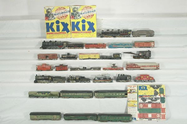 NETTE - Awesome 1947 Kix Paper Train Premium Lot:: All trains are original cereal box back cut-outs; includes 29 of the 35 possible models offered w/1 complete original cereal box and two partial w/original back part. Very Cool!