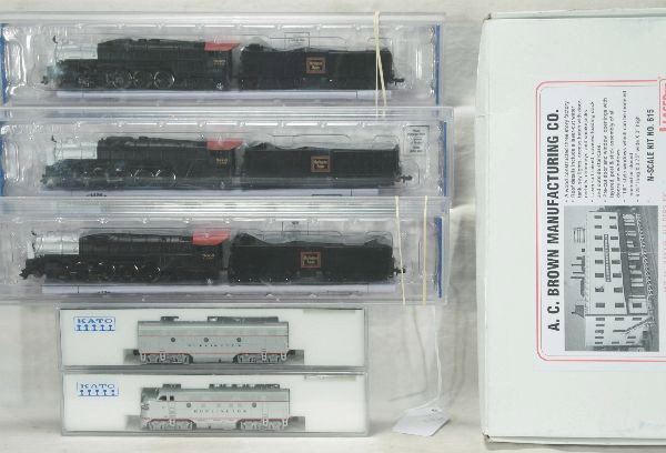 NETTE - 6 Pc. N Ga. Burlington Lot, Plus:: 3 Bachmann BN Northerns; Kato Fe AB Diesels; Plus Lasercut AC Brown MFG Kit, obs C9+