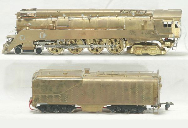 NETTE - UNITED HO Brass GS-4 Daylight: Unpainted, missing cab steps 1 side; 12-wheel long distance tender, o/w C8