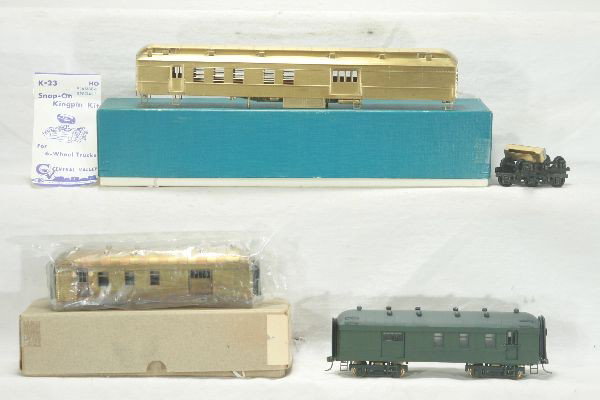 NETTE - 3 HO Brass Passenger Cars:: Lambert 852 Combine, unpainted w/trucks included, ob; Ken Kidder 39'6" RPO Body, sealed in bag, ob; KK Japan RPO factory painted, unlettered, C8-10