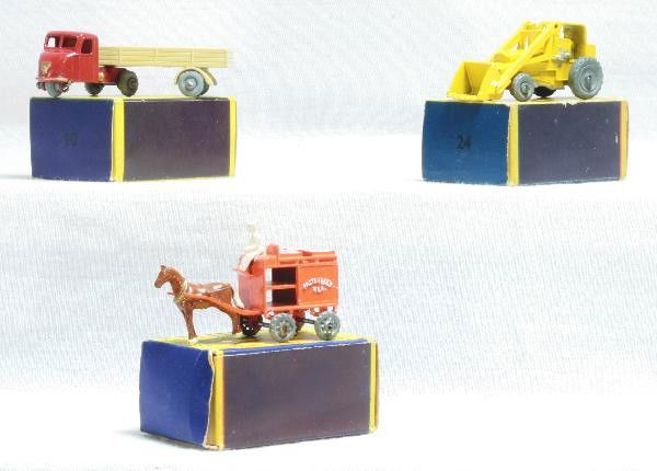 3 Boxed Early Matchbox Vehicles: Like New Vehicles 24, 10 & 7, all Metal Wheelss, Moko Lesney obs, #7 is worn. For Bigger and Better photos or information about consigning in our future events go to our website