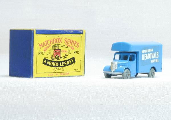 Rare Boxed Matchbox 17 Light Blue: Shows very light playwear, decals 98% 1 side, 100% other, Metal Wheels, Moko Lesney ob. For Bigger and Better photos or information about consigning in our future events go to our website