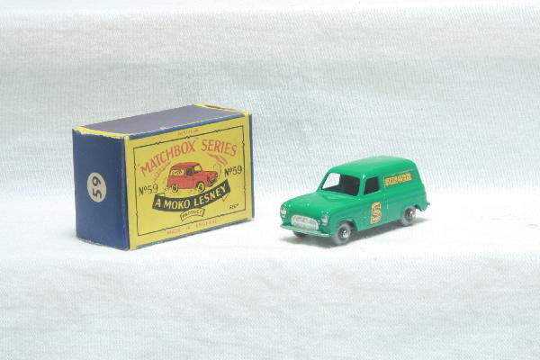 Rare Matchbox 59 Kelly Green: Like New, 1 door decal 98%, others 100%, Gray Plastic Wheels, Nice Moko Lesney ob. For Bigger and Better photos or information about consigning in our future events go to our website