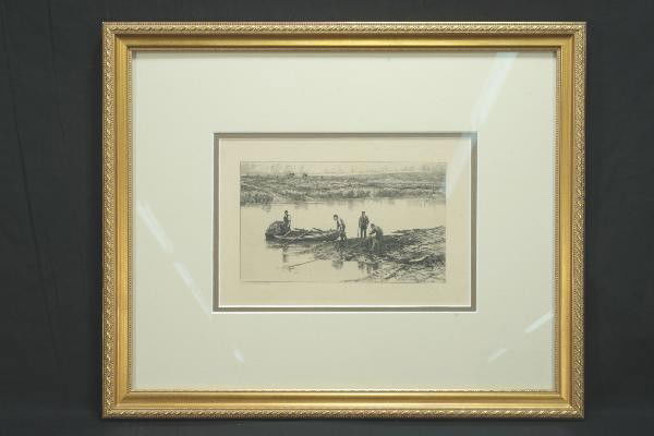 1883 Robert Currie Etching: Fishing Scene, 18 X 15", signed and dated in plate lower right. For Bigger and Better photos or information about consigning in our future events go to our website