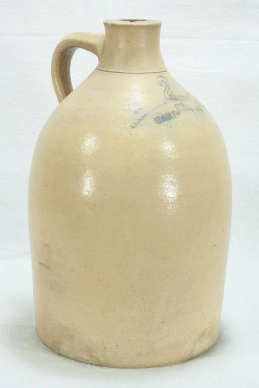 #2 Gardiner Stone Jug: Clean showing minor chipping around top, 14" Tall, marked #2 Gardener Stone Ware Co, Gardner, ME For Bigger and Better photos or information about consigning in our future events go to our website