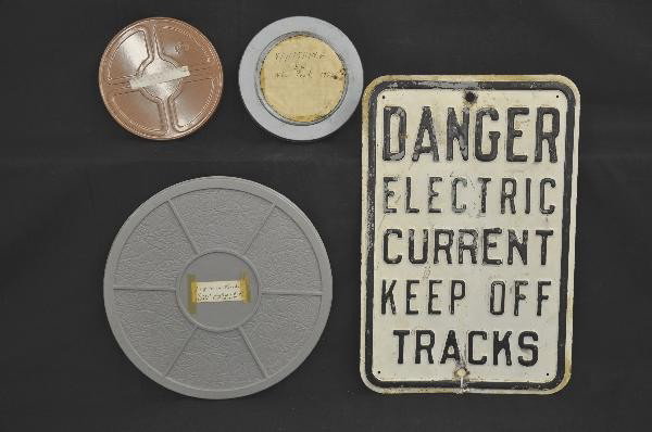 4 Pc. Railroad Lot: 12 X 18" Elgin & Aurora RRY Danger Sign, 2 -16mm Films, Empire on Parade GN RRY, 12" reel, 8" reel Vanishing El, NY 1950, 8mm Film "From Horse Car to Subway. For Bigger and Better photos or informatio