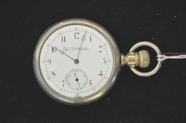 Elgen Pocket Watch: Serial Number-2445761, Jewels-15j?, Size-14s, Case Number-n/a , Case Brand-n/a, Watch works intermittently For Bigger and Better photos or information about consigning in our future events go to our w