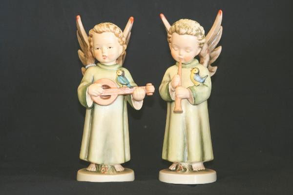 2 Hummel Festival Harmony Guitar & Flute172/0 & 17: 8" Tall each, both stamped Goebel. Otherwise free from chips, flakes & cracks. For Bigger and Better photos or information about consigning in our future events go to our website