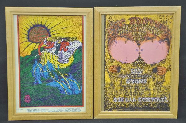 Two Scarce Early Rock and Roll Post Cards: Late 1960's. 8 x 5" post cards. One is Bill Graham presents in San Francisco, Richie Havens, Sly and the Family Stone, the Jeff Beck Group and Siegal Schwall; other post card advertises Canine Heart a