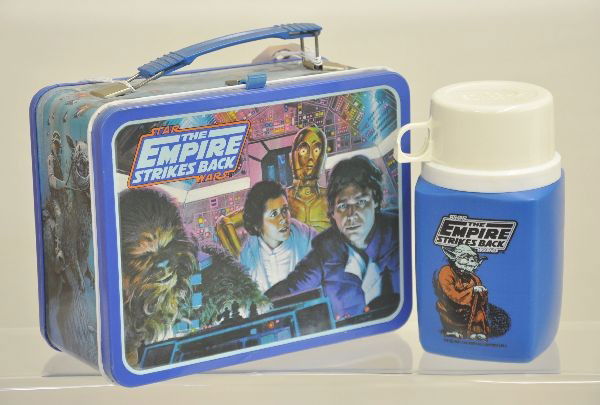 King-Seeley Star Wars Lunch Box: Circa 1980 - The Empire Strikes Back, litho tin box, plastic handle, includes original plastic Thermos and instructions. Shows very light wear. Clean and shiny.