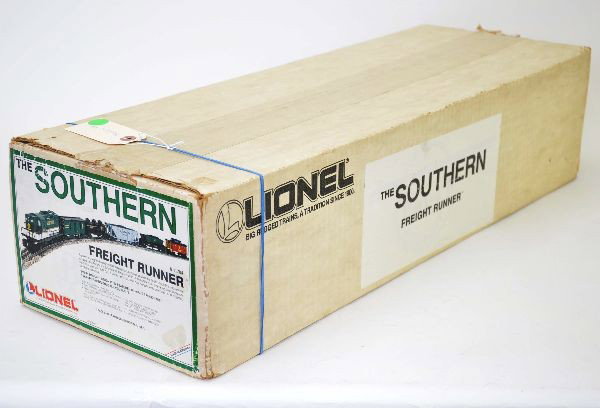 Mint Boxed Lionel MPC Set 11704: The Southern Freight Runner includes, GP9 diesel, tool car, tank car, hopper, coal dump, and caboose. Factory sealed in original set box.