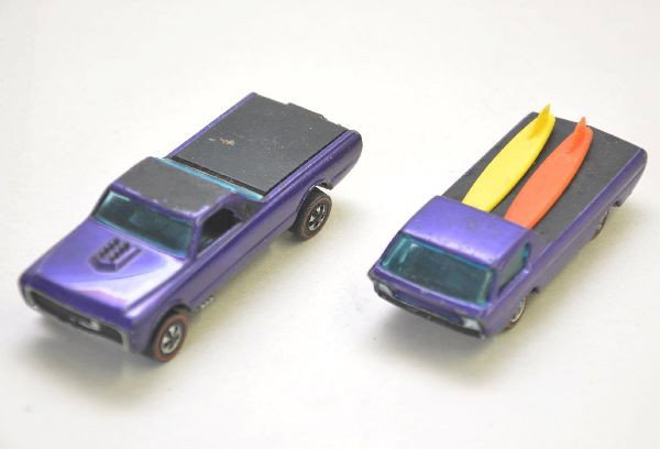 2 Hot Wheels Redline Vehicles: Deora with original boards, custom Fleetside. Both show light to moderate playwear. C7