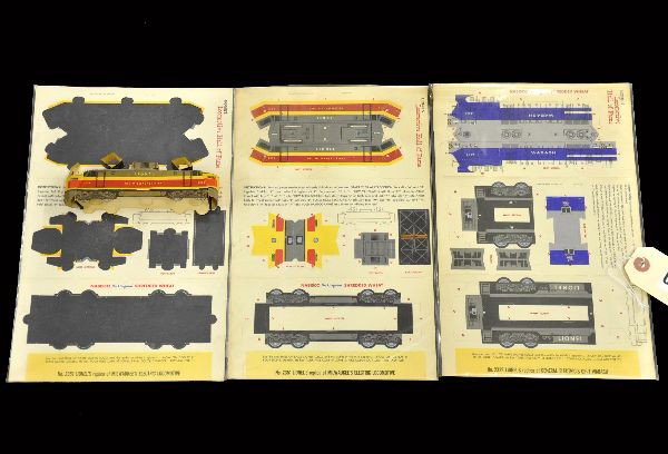 Lionel Nabisco Hall of Frame Premiums: This 1957 promotion was the second that Lionel partnered with Shredded Wheat. This lot includes the 2339 Wabash diesel and two 2351 MREP5, one is built-up. Two complete sheets are unpunched with minor
