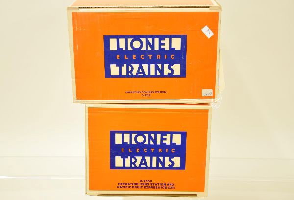 Boxed Lionel Accessories: 6-2315 Operating coal station, 6-2306 operating icing station .Both complete and unused. Original boxes. C9