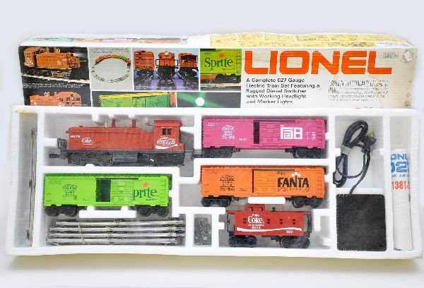 Boxed Lionel Coke Train Set 6-1463: Includes 8473 diesel, 3 soda pop boxcars, caboose, track and transformer. Factory sealed. Set box top is stained. Trains are factory new. C10