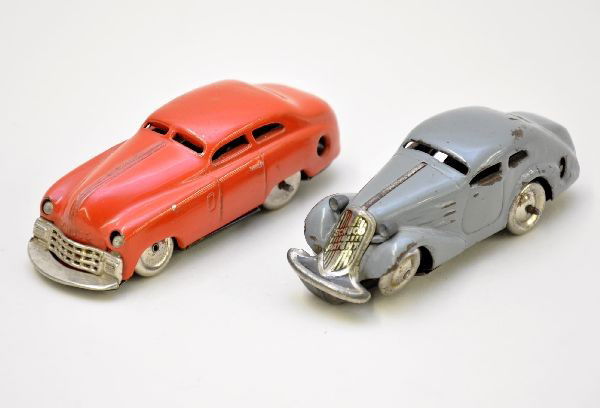 Schuco Vehicle Lot: Gray mystery car, 1001 Mirakocar. Both mechanisms are functional. Both show light to moderate playwear. C6-7