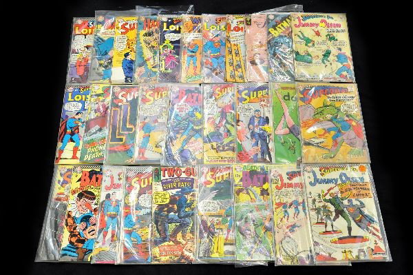 Large Group of 12 Cent Comics: 60 Plus comics including DC, Dell and Marvel. Titles include Lois Lane, Green Lantern, Superboy, Bewitched, Batman, Superman, Hawkman, Jimmy Olsen, and many others. Most are clean and crisp with only 
