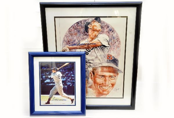 Two Ted Williams Signed Pieces: 22" x 25" Michael Petronella color print matted and framed, hand signed by Ted Williams in blue felt pen. 8" x 10" color photo, matted and framed, signed in blue felt pen.