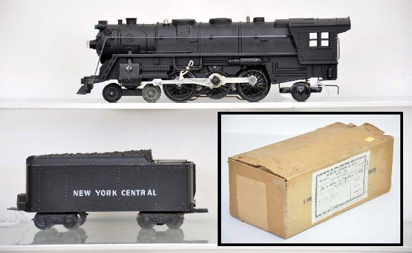 Scarce Boxed Marx 333 Hudson: Die cast Hudson locomotive with matching tender, unrun, in scarce original master carton with inserts and packing slip. Originally from Stan Troski's collection, C8-9