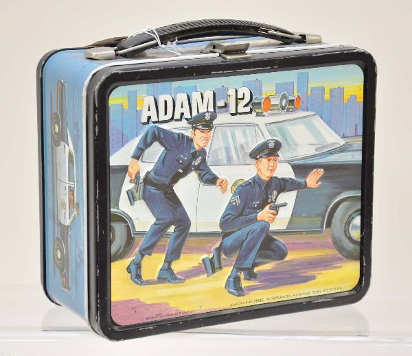 Adam 12 Lunch Box: Circa 1972 by Aladdin Industries. Clean & shiny showing light to moderate wear.