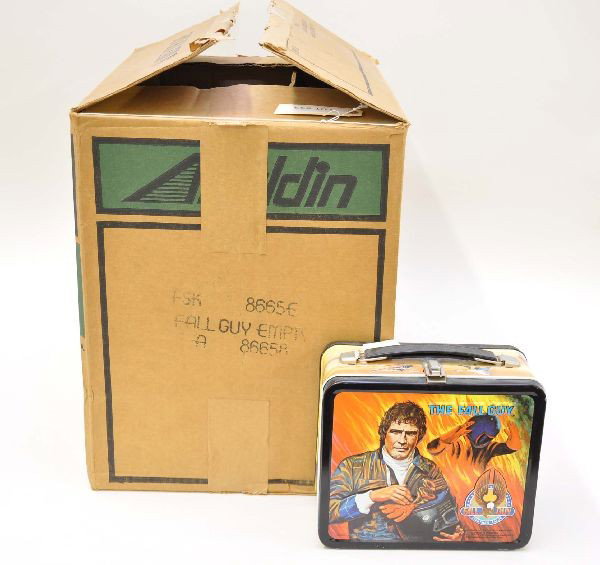 Partial Case of Fall Guy Lunch Boxes: Aladdin Industries 1981. Case marked Fall Guy empty (no thermoses) 7 boxes are included. Original master box with inserts and some wrapping. Boxes are mint.