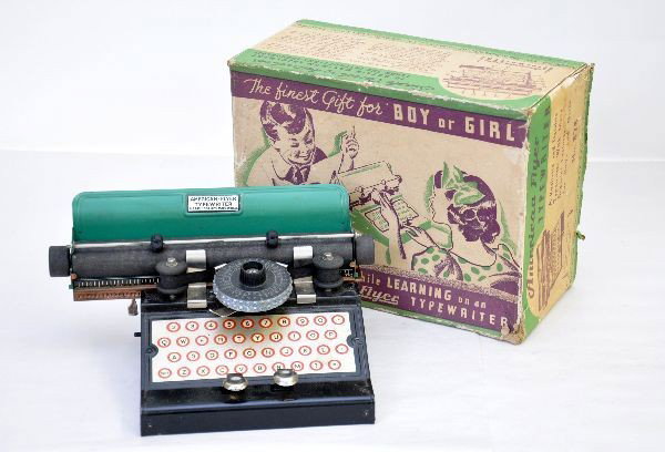Pre-War Boxed American Flyer Typewriter: No. 575. clean and complete with ribbon and original box with insert. Shows light playwear, C7-8 The auction containing on the secondary lots will begin around 4:30 EST on October 1st. Secondary lots 