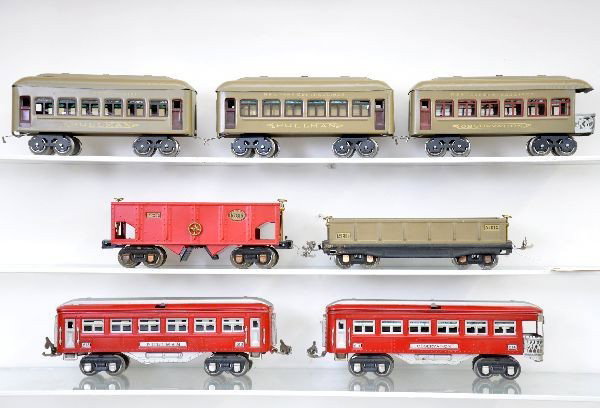 7 Restored Lionel Cars: 812 gondola, frame is C6; 816 hopper; 613 Pullman; 614 observation; 2 #610 Pullmans; 612 observation. Otherwise, all restored to C7+ The auction containing on the secondary lots will begin around 4:30