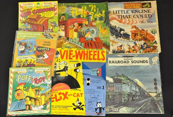 Vintage Children's Records: 21 pieces including 45s, LPs & 78s. All have colorful sleeves and will display nicely. Some records are scratched but most appear playable.