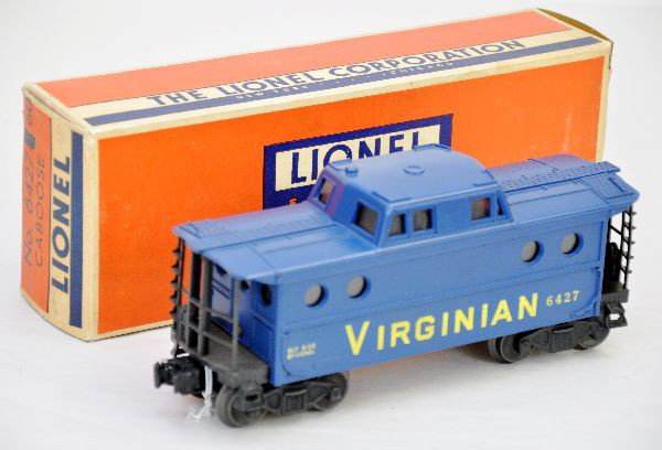 Scarce Boxed Lionel 6427-60 Caboose: Scarce Virginian N5c caboose with original lettering, clean and very lightly run, beautiful, original over-stamped box, C8 Nice Example!